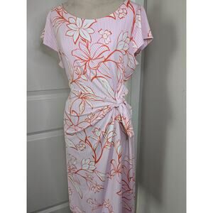 Talbots Island Floral Dress Pink White Flower Resort Vacation  SZ M